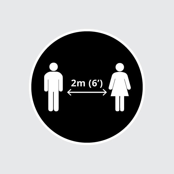 Autocollant rond "Distance de 2m — Homme/femme"