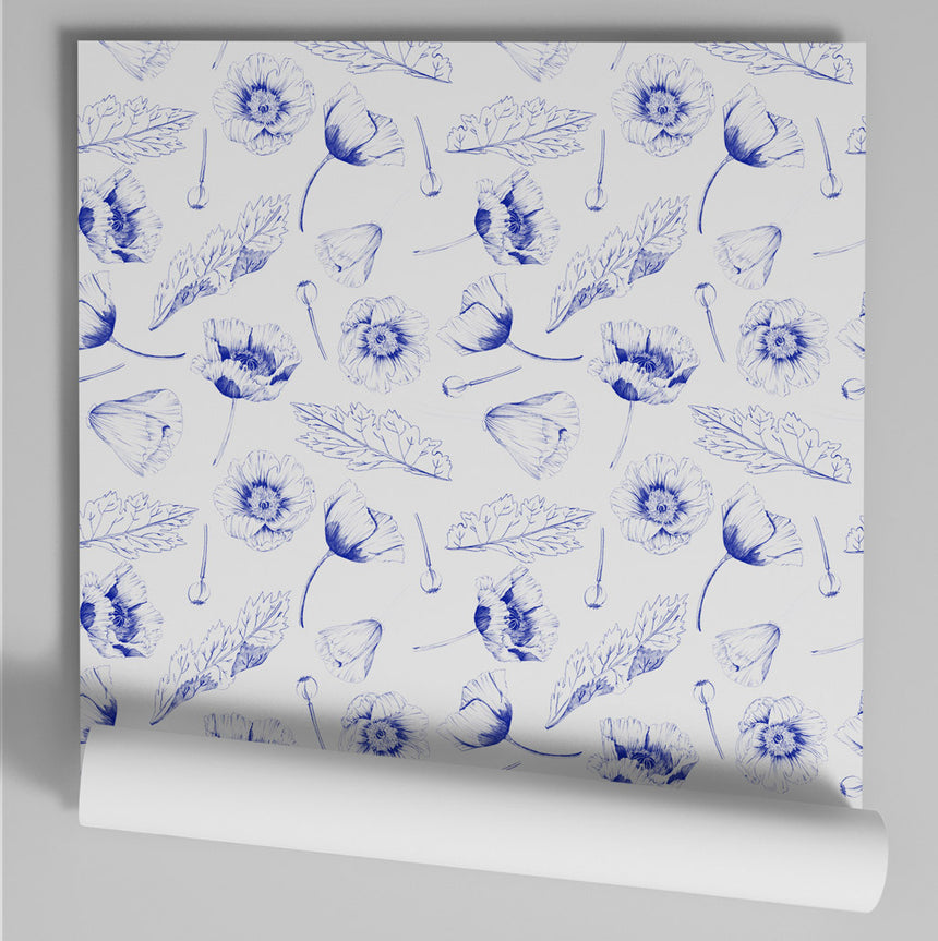 papier peint popy bleu rouleau